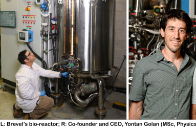 Brevel's bioreactors (L); co-founder and CEO Yonatan Golan (R)